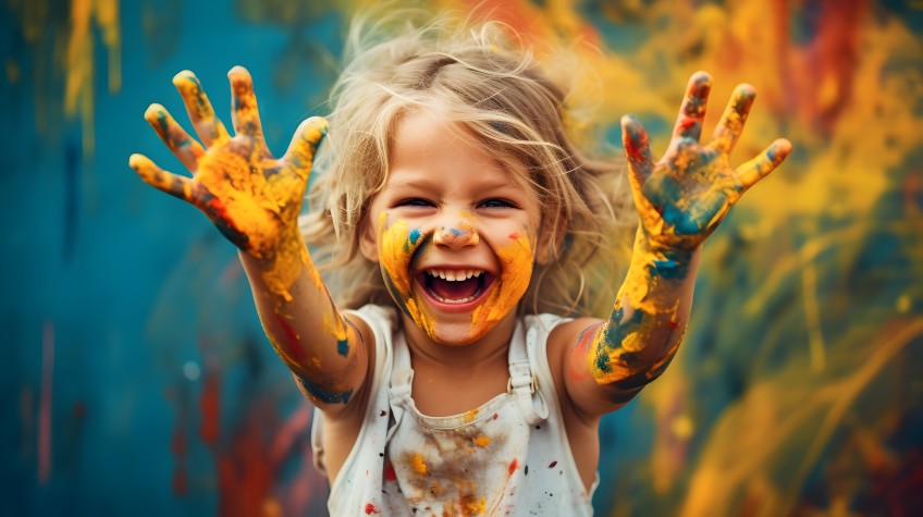 Pressemitteilung Fotowettbewerb Weltkindertag: Kind spielt mit Farbe